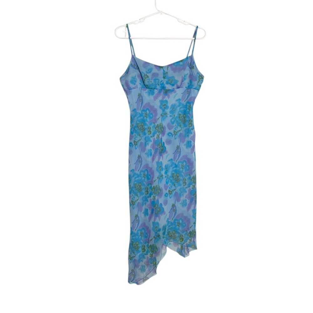 Vintage Y2K Floral Babydoll Midi Dress Fairy Asymmetric Handkerchief Hem M